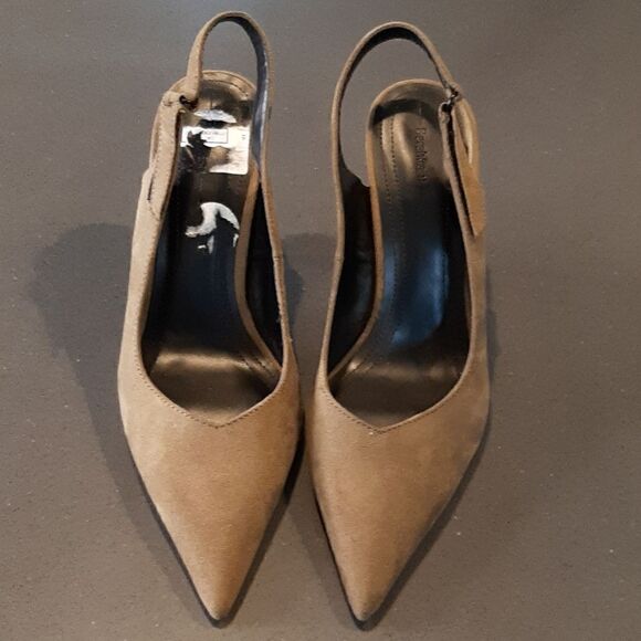 NEW Bershka 37 Brown Pointy Toe Slingback Heels - Picture 1 of 11